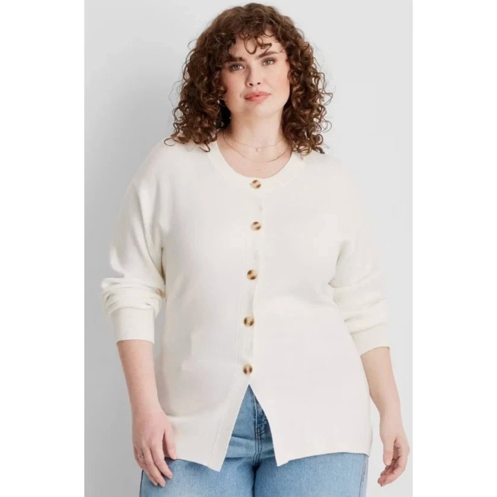 NWT Small Future Collective Women White‎ Long Sleeve Nipped Waist Cardigan- NWT